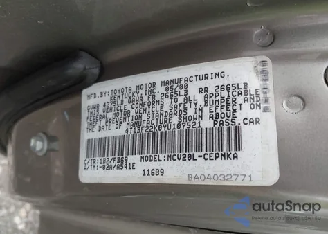 2000 Toyota Camry Le V6 from USA, damaged, VIN 4T1BF22K0YU107521
